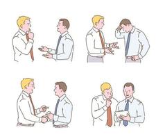 Various gestures of two business men. hand drawn style vector design illustrations.