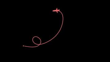 Animación de un avión de pasajeros dibujando un corazón de contorno con canal alfa video