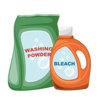 washing powder bag and plastic bleach bottle vector