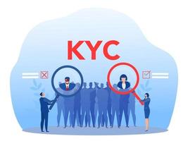 kyc o conozca a su cliente con criminal a través de un ilustrador de vectores de lupa