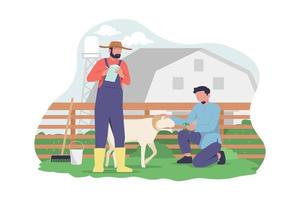 Man feeding goat in the farm for EId Al Adha celebration. vector