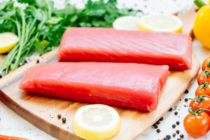 Raw tuna fish fillet meat photo