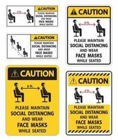 Caution Maintain Social Distancing Wear Face Masks Sign on white background vector