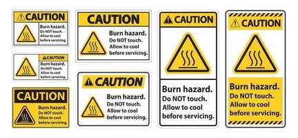 Caution Burn hazard safety,Do not touch label Sign on white background vector