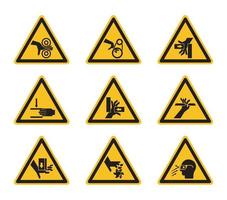 Etiquetas de símbolos de peligro de advertencia triangular sobre fondo blanco vector