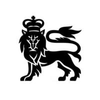 Military badge illustration of English or British lion wearing a royal crown viewed from side looking to front on isolated white background done in black and white retro style. vector