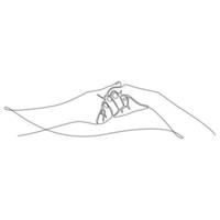 continuous line drawing of male and female hands holding each other romantic concept vector illustration