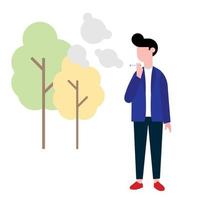 Smoking male boy. Young man with cigarette smokes isolated on white background flat style design vector illustration. Concept of bad habits.