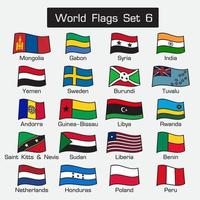 conjunto de banderas del mundo 6. estilo simple y diseño plano. contorno grueso. vector