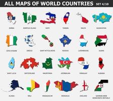 All maps of world countries and flags . Set 4 of 10 . Collection of outline shape of international country map with shadow . Flat design . Vector .