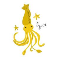 Hand drawn Squid, flat illustration. Nursery design. vector