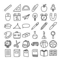 volver a la escuela conjunto de iconos estilo doodle. educación objetos y símbolos dibujados a mano con línea fina. vector