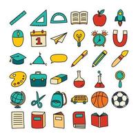 Back to school icon set filled outline style. Education hand drawn objects and symbols. vector