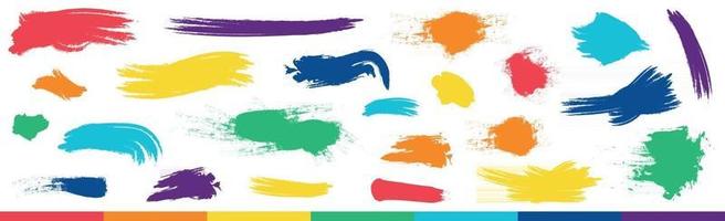 Realistic rainbow colored paint strokes on white background - Vector