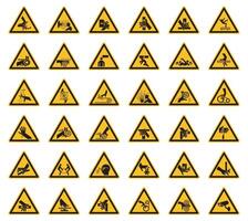 Triangular Warning Hazard Symbols labels On White Background vector