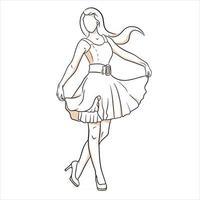 abstracción de una chica con tacones y un vestido. estilo de línea. Moda. vector