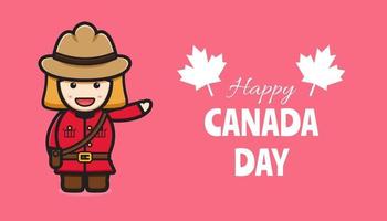 Cute girl character celebrated Canada Day cartoon vector icon illustration