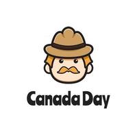 lindo, viejo, canadá, día, logotipo, caricatura, vector, icono, ilustración vector