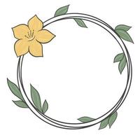 Circular frame with leaves and flower vector