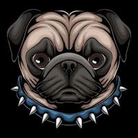 Pug dog head a wearing collar vector illustration