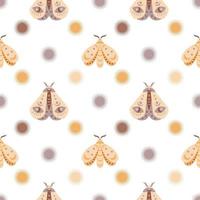 Magic seamless pattern  boho butterfly, moth with sun, moon, star,eye isolated on white background. Vector flat illustration. Bohemian design for wrapping, textile, wallpaper, backdrop, packaging