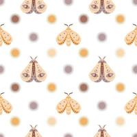 Magic seamless pattern  boho butterfly, moth with sun, moon, star,eye isolated on white background. Vector flat illustration. Bohemian design for wrapping, textile, wallpaper, backdrop, packaging