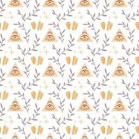 Magic vintage seamless pattern  boho piramid with eye, moon, star, cristal isolated on white background. Vector flat illustration. Bohemian design for wrapping, textile, wallpaper, backdrop, packaging