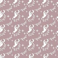Magic vintage seamless pattern  boho hand with moon, star, branch isolated on beige background. Vector flat illustration. Bohemian design for wrapping, textile, wallpaper, backdrop, packaging
