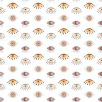 Magic vintage seamless pattern  boho eye with moon, star isolated on white background. Vector flat illustration. Bohemian design for wrapping, textile, wallpaper, backdrop, packaging