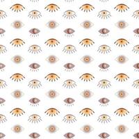 Magic vintage seamless pattern  boho eye with moon, star isolated on white background. Vector flat illustration. Bohemian design for wrapping, textile, wallpaper, backdrop, packaging