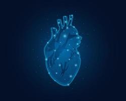 Abstract low poly heart. Polygonal wireframe illustration of human heart. Polygonal wireframe illustration with lines and dots. Vector illustration.