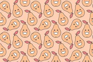 felices estampados de frutas kawaii para niños lindo patrón sin costuras con peras sonrientes en estilo de dibujos animados vector