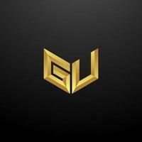 GU Logo Monogram Letter Initials Design Template with Gold 3d texture vector