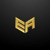 EA logo monograma letra inicial plantilla de diseño con textura 3d de oro vector