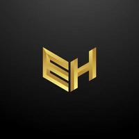 Plantilla de diseño de iniciales de letra de monograma de logotipo eh con textura 3d dorada vector