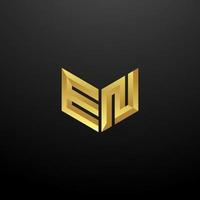 EN Logo Monogram Letter Initials Design Template with Gold 3d texture vector