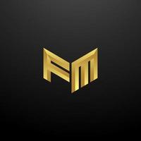 FM Logo Monogram Letter Initials Design Template with Gold 3d texture vector