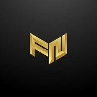 FN Logo Monogram Letter Initials Design Template with Gold 3d texture vector