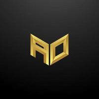 AO Logo Monogram Letter Initials Design Template with Gold 3d texture vector