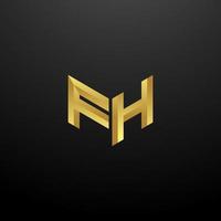 FH Logo Monogram Letter Initials Design Template with Gold 3d texture vector