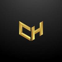 CH Logo Monogram Letter Initials Design Template with Gold 3d texture vector