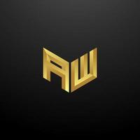 AW Logo Monogram Letter Initials Design Template with Gold 3d texture vector