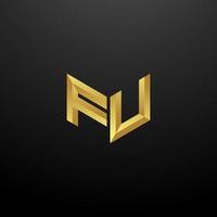 FU Logo Monogram Letter Initials Design Template with Gold 3d texture vector