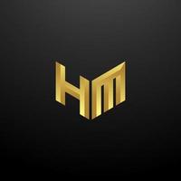Plantilla de diseño de iniciales de letra de monograma de logotipo hm con textura 3d dorada vector