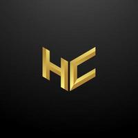 HC Logo Monogram Letter Initials Design Template with Gold 3d texture vector