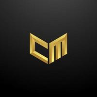 CM Logo Monogram Letter Initials Design Template with Gold 3d texture vector