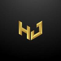 HJ Logo Monogram Letter Initials Design Template with Gold 3d texture vector