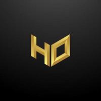 HO Logo Monogram Letter Initials Design Template with Gold 3d texture vector