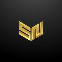 SN Logo Monogram Letter Initials Design Template with Gold 3d texture vector