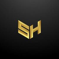 SH Logo Monogram Letter Initials Design Template with Gold 3d texture vector